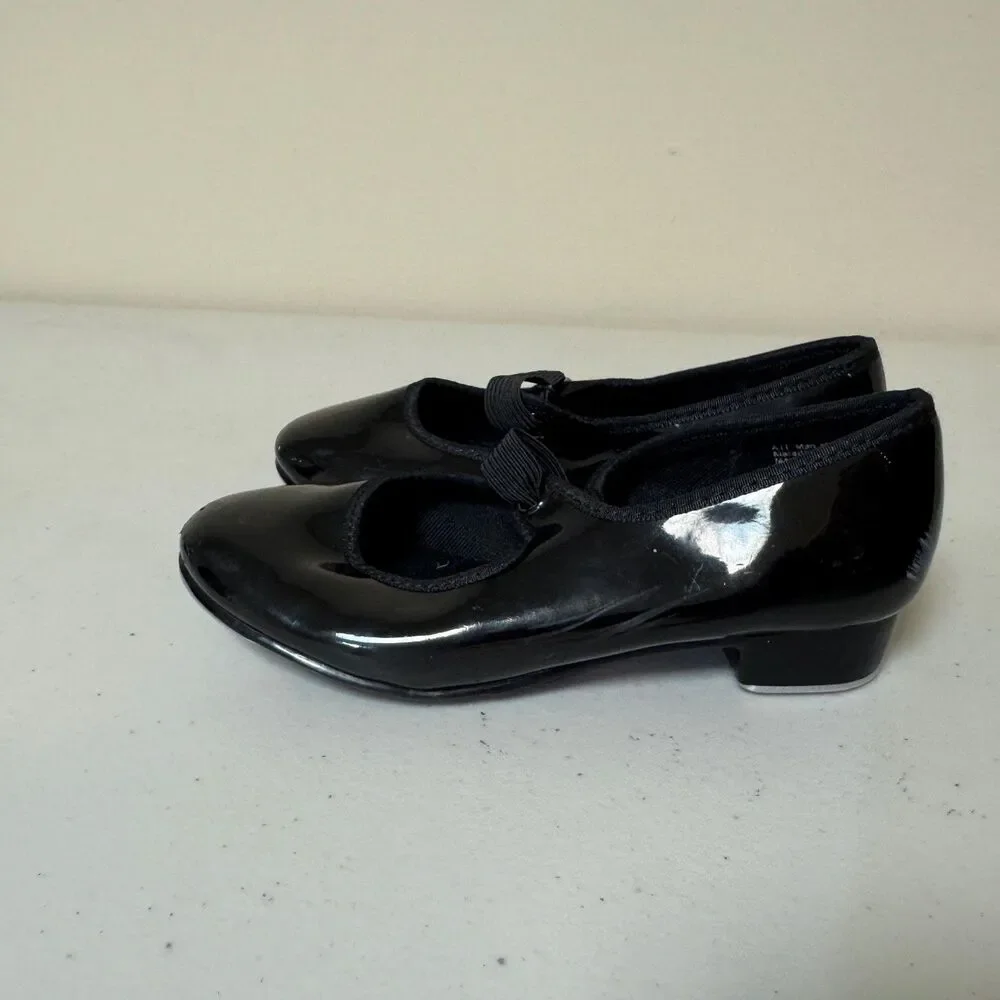 Tap Shoes Girls 9 Black Patent Leather Dance Class Recital Performance Hoofing